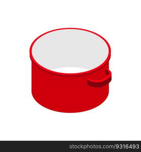 Red open empty saucepan isolated isometric. Utensils on white background
