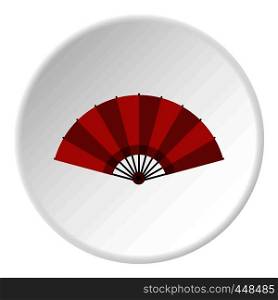 Red open hand fan icon in flat circle isolated vector illustration for web. Red open hand fan icon circle