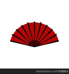 Red open hand fan icon in flat style isolated on white background. Red chinese dragon icon, flat style