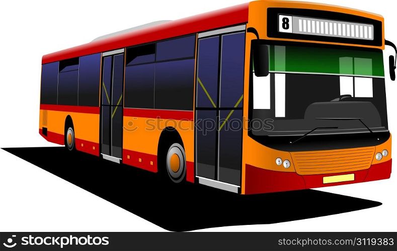 Red orange city bus. Eps 10 Vector illustration