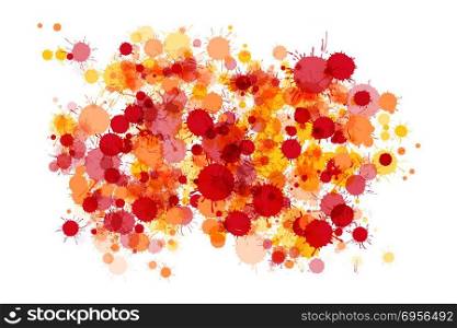 Red, orange, yellow watercolor drops background. Red, orange, yellow watercolor paint drops vector colorful background