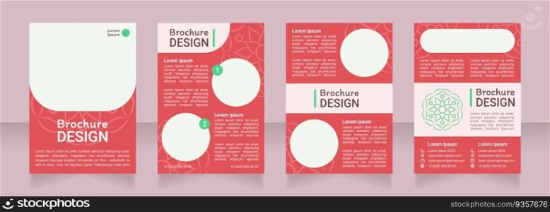 Red ornamental blank brochure design. Template set with copy space for text. Premade corporate reports collection. Editable 4 paper pages. Roboto Light, Medium, Itim Regular fonts used. Red ornamental blank brochure design
