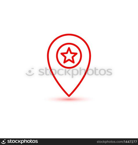 Red outline star in pinpoint icon. Favorite place, pin location, gps map marker