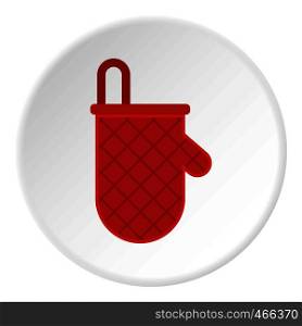 Red oven mitten icon in flat circle isolated on white background vector illustration for web. Red oven mitten icon circle
