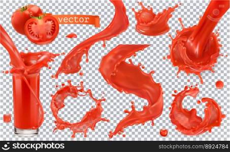 Red paint splash tomato strawberries 3d realistic vector image