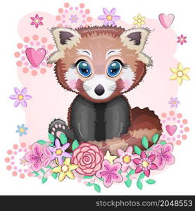 Red panda, cute character with beautiful eyes, bright childish style. Rare animals, red book, cat, bear.. Red panda, cute character with beautiful eyes, bright childish style. Rare animals, red book, bear.