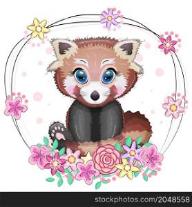 Red panda, cute character with beautiful eyes, bright childish style. Rare animals, red book, cat, bear.. Red panda, cute character with beautiful eyes, bright childish style. Rare animals, red book, bear.