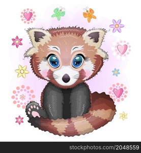 Red panda, cute character with beautiful eyes, bright childish style. Rare animals, red book, cat, bear.. Red panda, cute character with beautiful eyes, bright childish style. Rare animals, red book, bear.