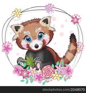 Red panda, cute character with beautiful eyes, bright childish style. Rare animals, red book, cat, bear.. Red panda, cute character with beautiful eyes, bright childish style. Rare animals, red book, bear.
