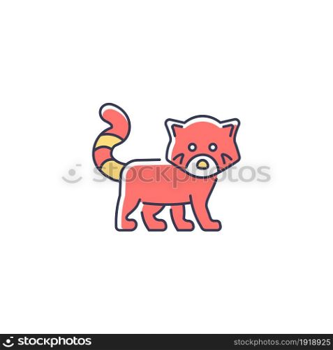 Red panda RGB color icon. Wildlife protection in Nepal. Endangered species. Lesser panda with reddish-brown fur. Animal living in mountains. Isolated vector illustration. Simple filled line drawing. Red panda RGB color icon