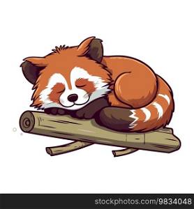 Red panda sleeping on a log. Vector illustration of a cute animal.