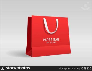 Red paper bag, with white cloth handle design, template on gray background Eps 10 vector illustration