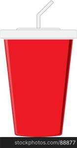 Red paper cup. Red paper cup template for soda or cold beverage with drinking straw, isolated on white background.