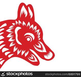 Red paper cut a dog zodiac and flower symbols