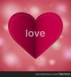 Red paper heart Valentines day card with sign on abstract glow soft hearts. Vector background design.