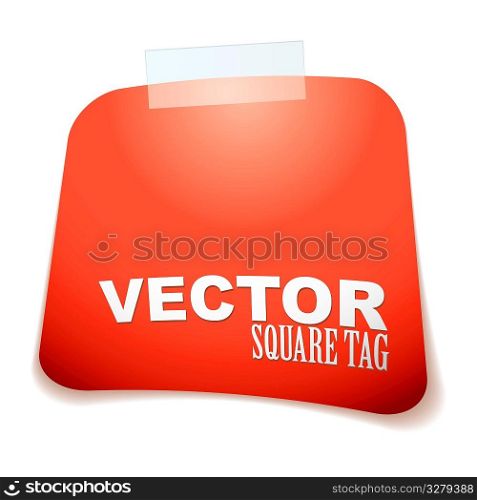 red paper square tag with sticky tape and drop shadow