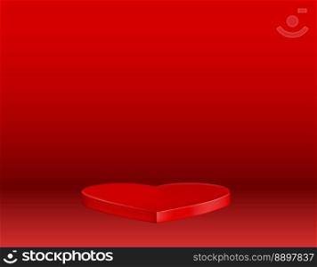 Red pedestal design with heart shapes on Red background.Background for presentation, advertising, banner, poster. Vector illustration 