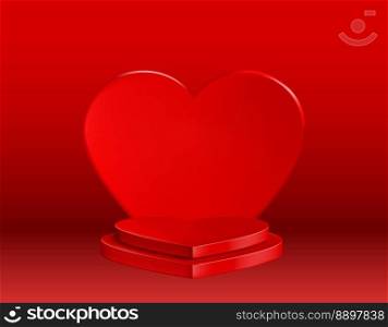 Red pedestal design with heart shapes on Red background.Background for presentation, advertising, banner, poster. Vector illustration 
