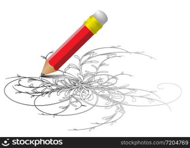 Red pencil drawing a sketch - vector version