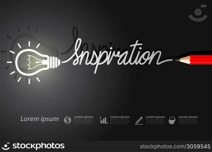 Red pencil write inspiration with light bulbs on background