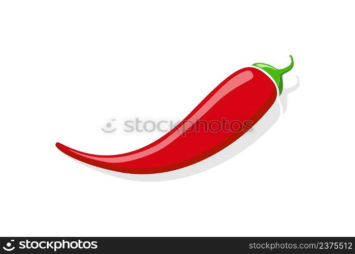 Red pepper. Red chili. cayenne paprika. Pepper icon with shadow isolated on white background. Hot spicy chili. Illustration of vegetable. Mexican food logo. Vector.