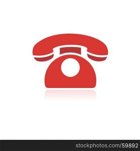 Red phone icon with reflection on a white background