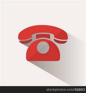 Red phone icon with shadow on a beige background