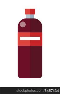 Red Plastic Bottle. Red plastic bottle with label. Bottle of mineral water. Plastic bottle icon. Retail store element. Simple drawing. Isolated vector illustration on white background.