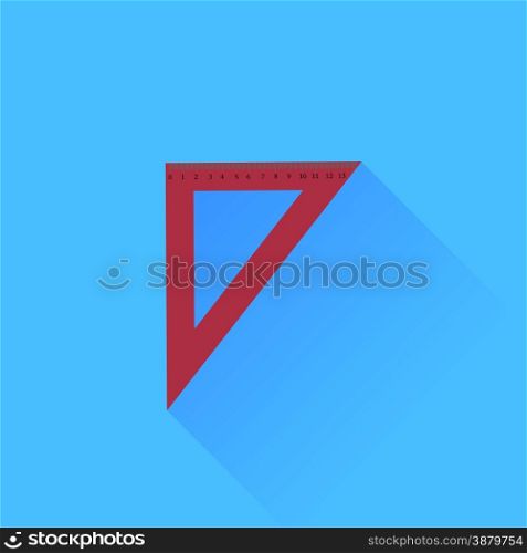 Red Plastic Ruler Isolated on Blue Background. Red Ruler