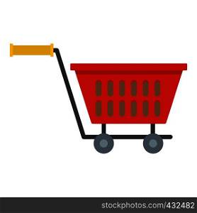 Red plastic shopping basket on wheels icon flat isolated on white background vector illustration. Red plastic shopping basket on wheels icon