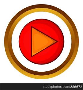 Red play button vector icon in golden circle, cartoon style isolated on white background. Red play button vector icon