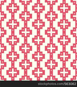 Red plus sign and blossom pattern on pastel color. Sweet and vintage seamless pattern style for modern or graphic design