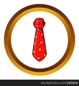 Red polka dot neck tie vector icon in golden circle, cartoon style isolated on white background. Red polka dot neck tie vector icon, cartoon style