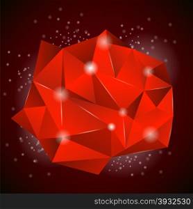 Red Polygonal Stone Isolated on Dark Background. Red Polygonal Stone