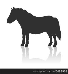 Red Pony Vector Logo. Red pony black logo vector. Flat design. Domestic animal. Country inhabitants concept. For farming, animal husbandry, horse sport illustrating. Agricultural species. Isolated on white background