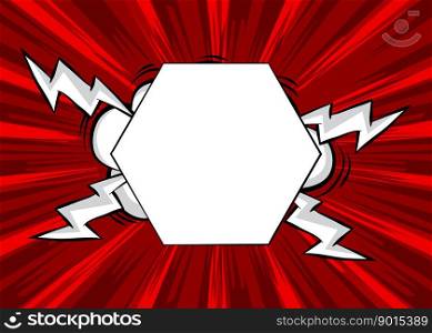 Red Pop Art Background with blank Hexagonal shape. Abstract Comic Book Vector Illustration.