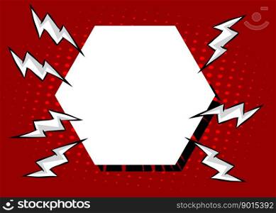 Red Pop Art Background with blank Hexagonal shape. Abstract Comic Book Vector Illustration.