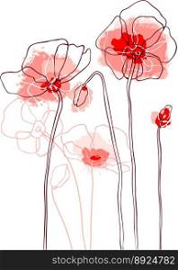 Red poppies on a white background vector image