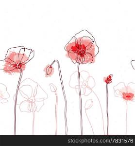Red poppies on white background. Seamless Vector illustration