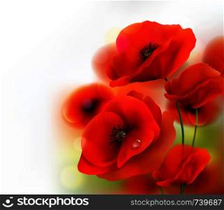 Red Poppy flower background. Vector illustration