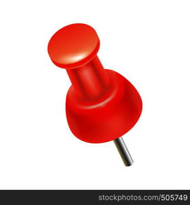 Red push pin icon in realistic style on a white background. Red push pin icon, realistic style