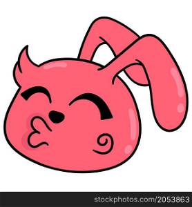 red rabbit head with cute face kissing lips