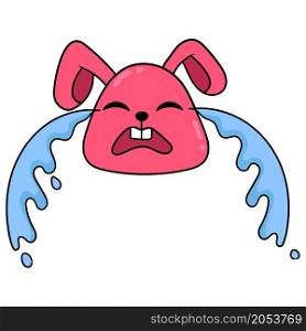 red rabbit head with sad face crying sobbing