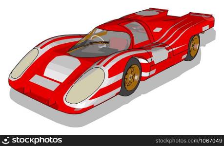 Red racing car, illustration, vector on white background.