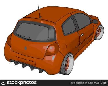 Red renault clio, illustration, vector on white background.