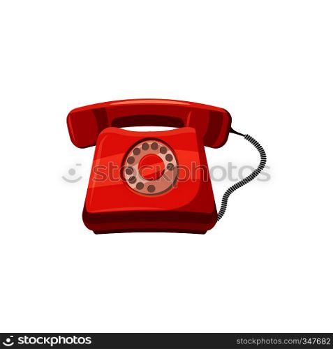 Red retro phone icon in cartoon style on a white background. Red retro phone icon, cartoon style