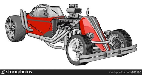 Red retro racing car, illustration, vector on white background.
