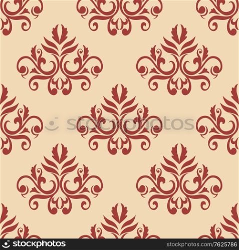 Red retro seamless pattern on beige backgrouund, suitable for wallpaper, tiles and fabric design