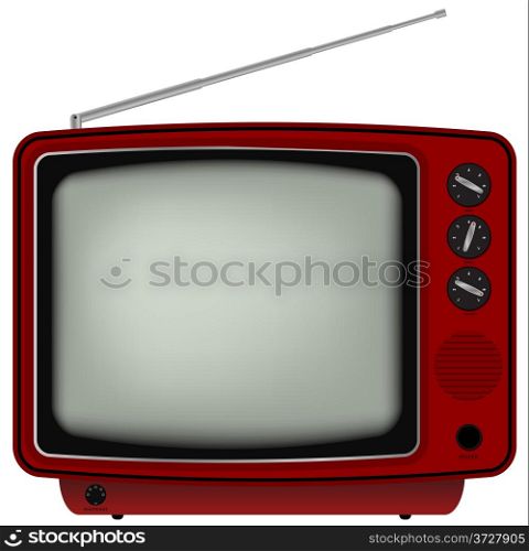 Red Retro TV - Illustration of Old Television Isolated on White Background
