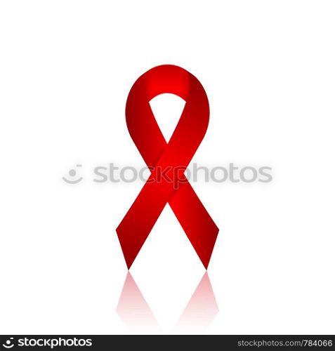 Red ribbon aids awareness, vector stock illustration solidarity concept.